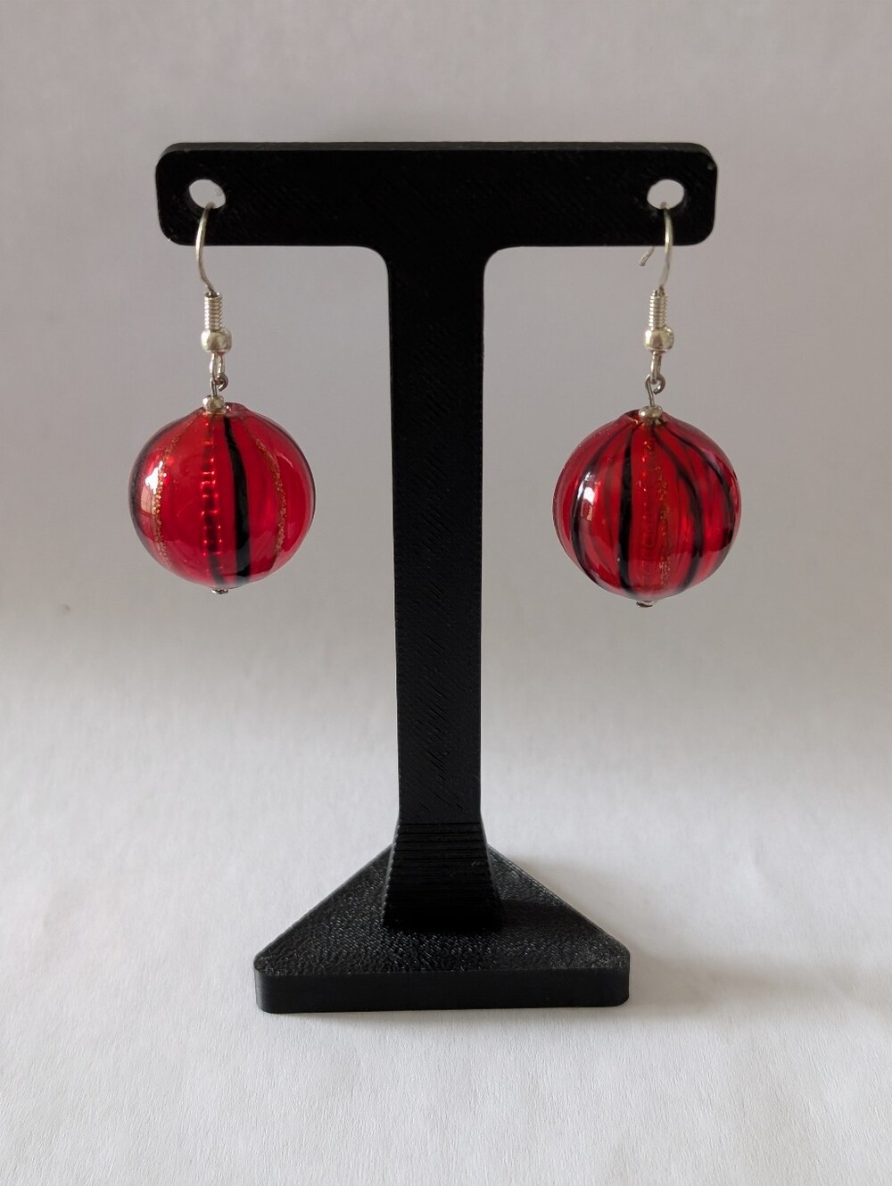 Handmade Red Glass Globe Earrings • Retro Holiday Style • 925 Sterling Silver